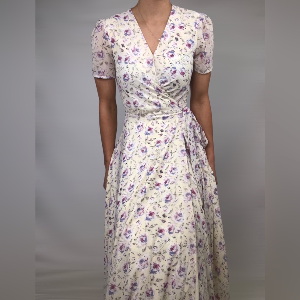 NWT JessaKae Floral Wrap Short Sleeve Maxi Dress Size XS